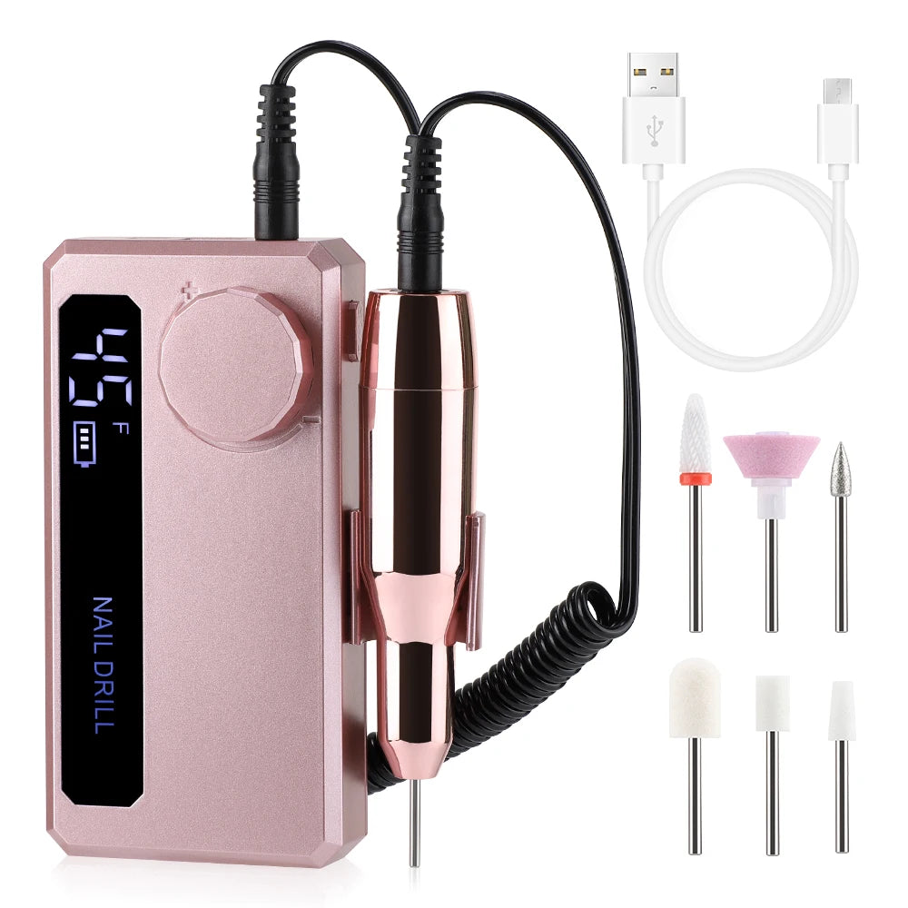 New 45000RPM Professional Electric Nail Drill Machine Low Noise Rechargeable Nail File Nails Accessories Gel Nail Polish Sander