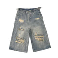 Men's Distressed Loose Fit Straight Leg Denim Capri Pants Casual Summer Jeans Ripped Details Trendy Casual Wear