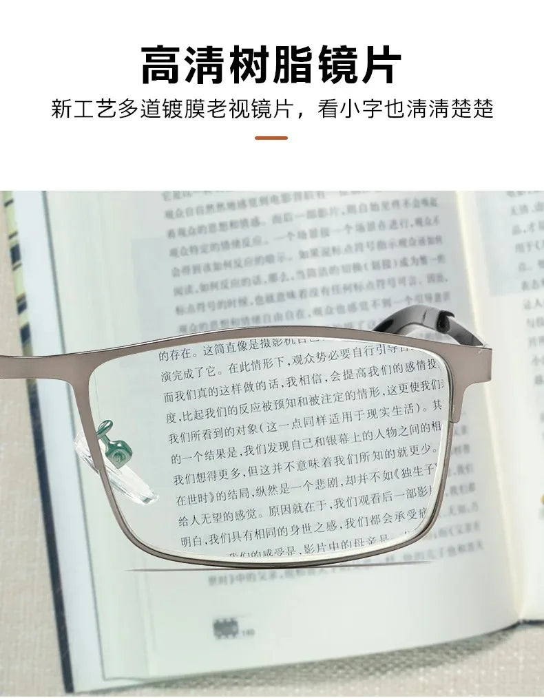 Stainless Steel Men Business Reading Glasses for Reader Mens Blue Light Blocking Presbyopia Optical Eyeglasses +1.0 1.5 2.0 2.5