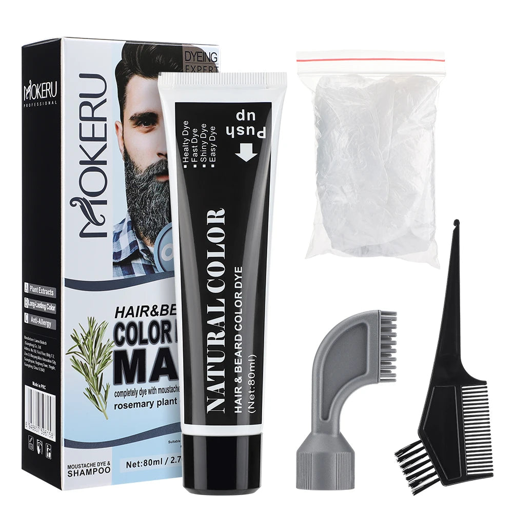 Men's Black Beard Dye Cream With Comb Fast Coloring Beard & Hair Dye Shampoo Cover White Grey Permanent Beard Care Tint Cream