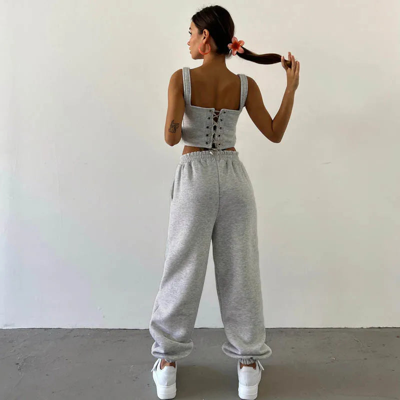 Women's Casual Sweatpants Set Belted Hooded Short Hoodie Corset Three-Piece Autumn Winter Comfortable Polyester Plus Size
