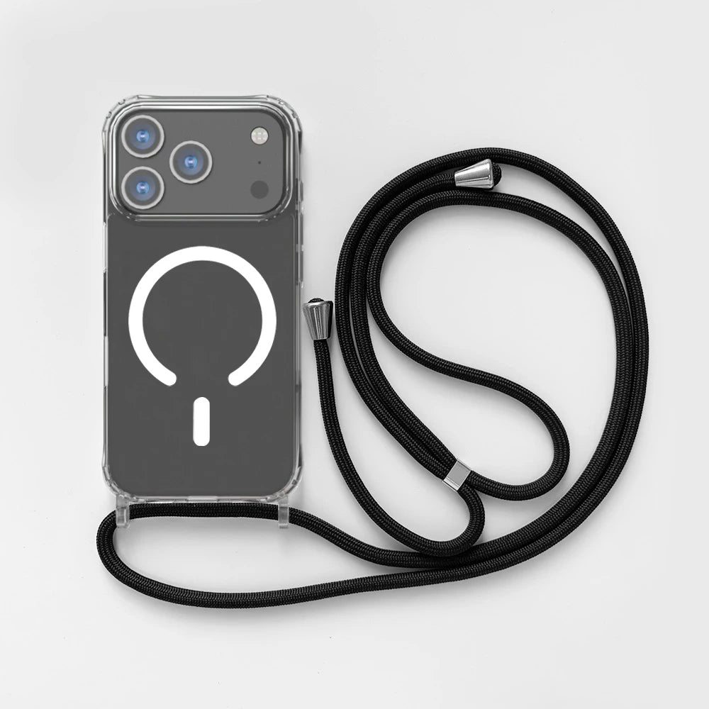 Crossbody Lanyard Clear Magnetic Case For iPhone 18 17 Air 16 15 Plus 14 13 12 Pro Max For Magsafe Acrylic Hard PC Back Cover