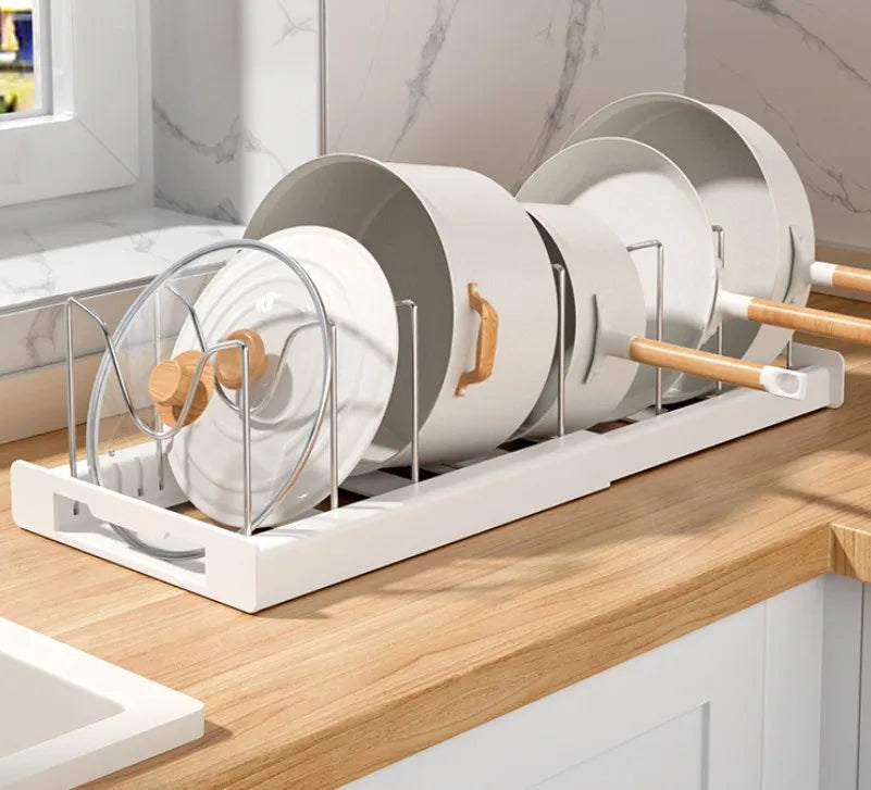 Expandable Kitchen Cabinet Pot Organizer - Adjustable Divider Rack, Multi-Use Storage Solution for Pots, Pans and Lids