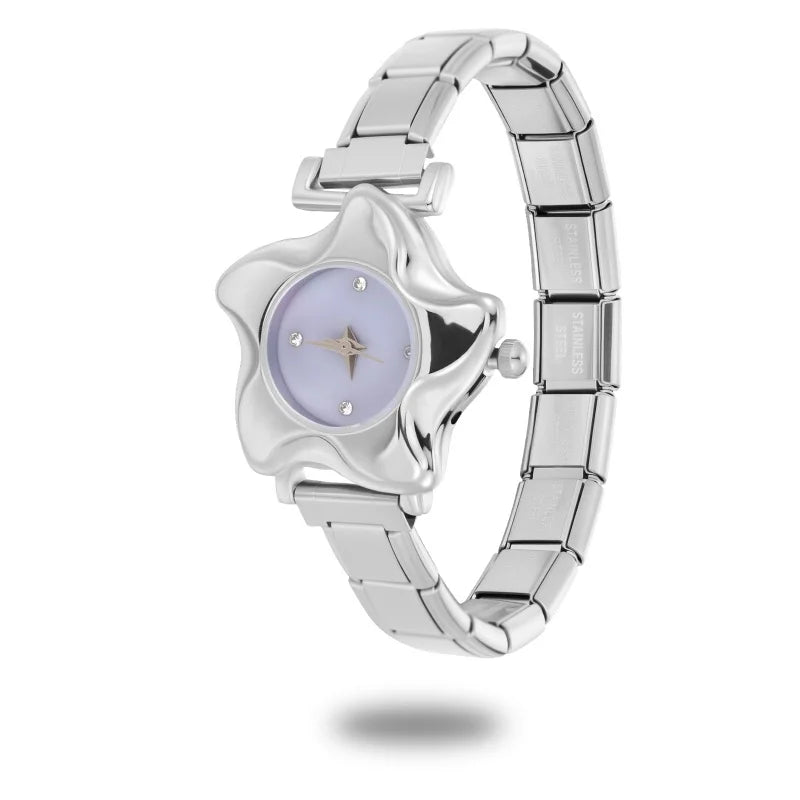 Irregular alloy case Arabic numeral classic dial Stars-shaped diamond-encrusted fashion Stainless Steel Bracelet ladies watch
