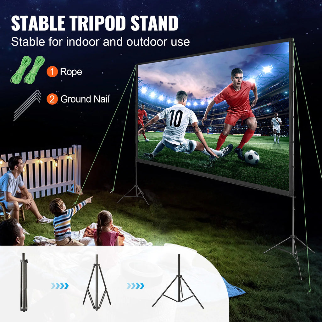 SucceBuy Projector Screen w/ Stand 150in 16:9 4K 1080 HD Portable Projection Screen for Home Office Garden Moive Theater Cinema