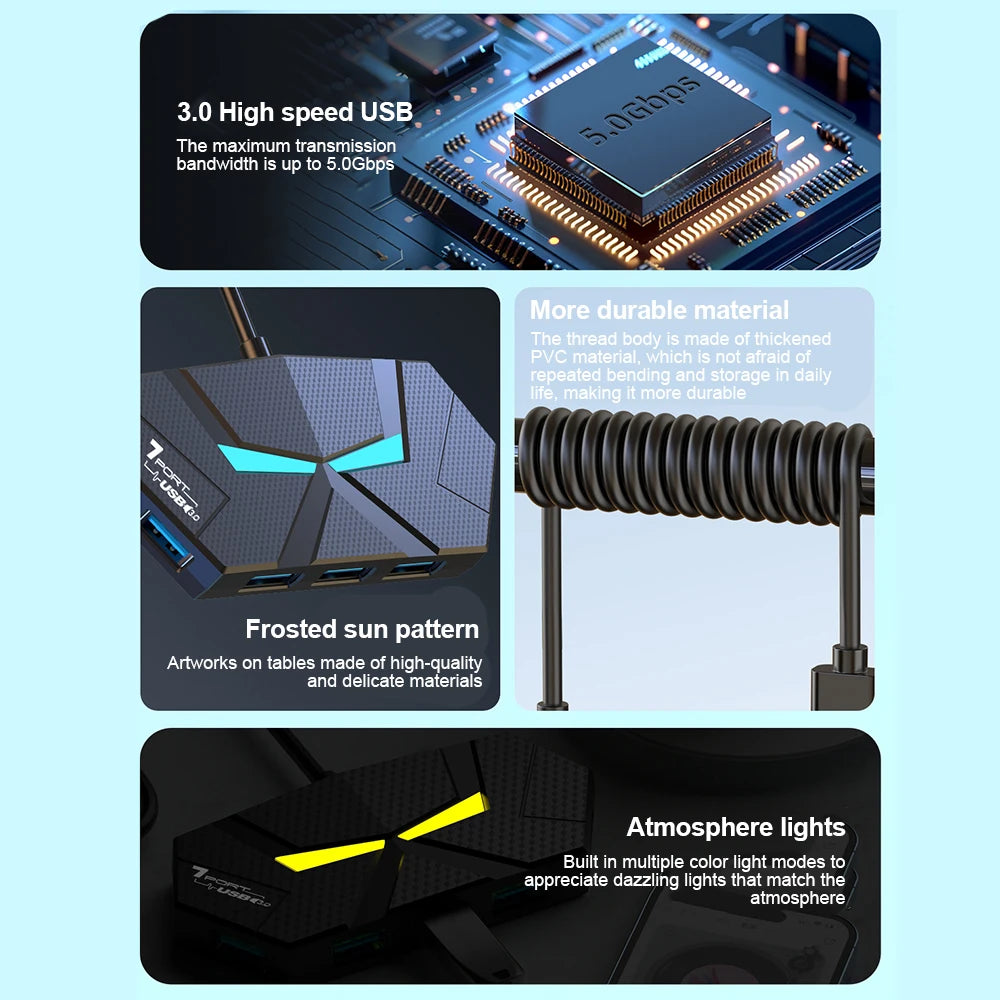 7-in-1 USB Docking Stations USB 3.0 HUB USB Splitter Adapter OTG 5Gbps High Speed Transmission TYPE C Power Supply For PC Laptop