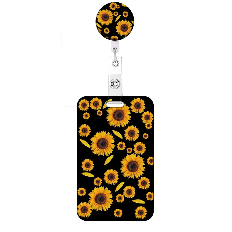 Flower Retractable Buckle Card Holder Women Business Badge Case Reel Clip Girls Cardholders Doctors Nurses Hang Credential holde