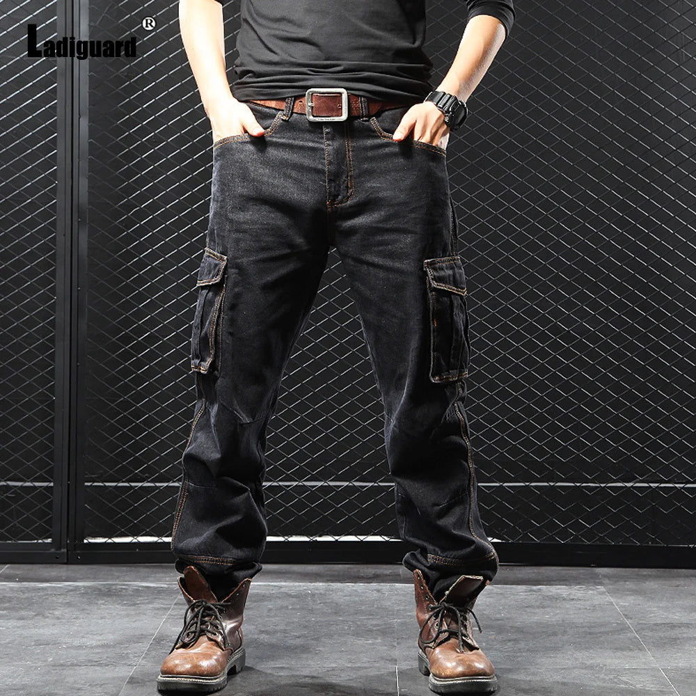 Biggest Size Mens Straight Cargo Jeans Demin Pants 2025 European Style Fashion Multo-Pocket Trouser New Casual Baggy Demin Pants