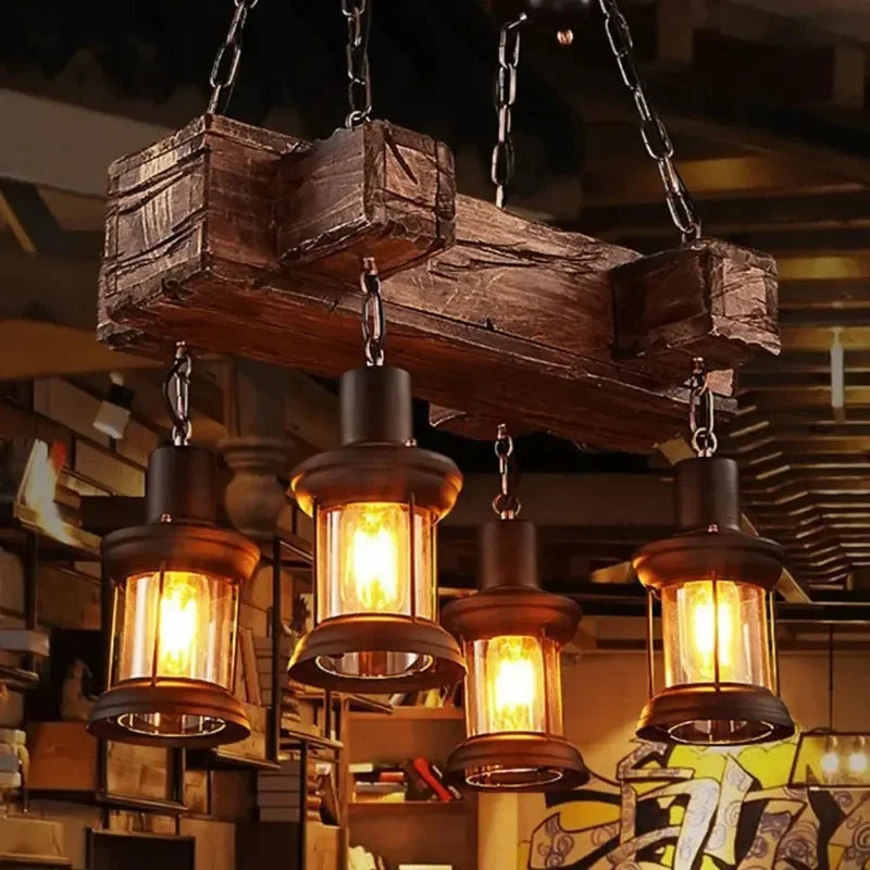 American retro industrial style Ceiling Lamp Wooden Chandelier Industrial Hanging Pendant Restaurant Bar and Home Application