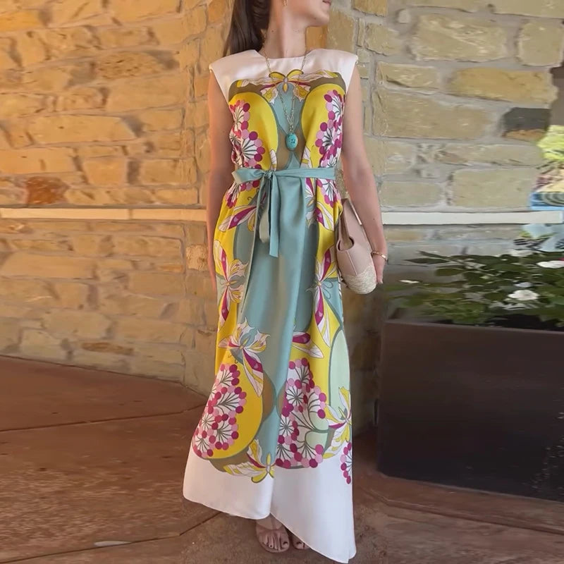 Printed Women's Dress Half Sleeve Round Neck Long Dress Tassel Hem Dress Daily Fashion Outfit Suitable for Date Party 2026