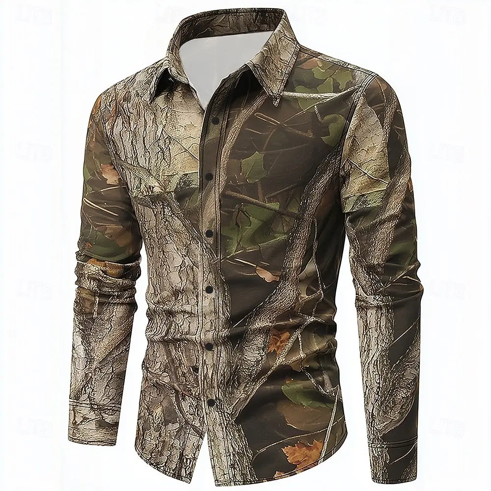 Men's Camo Camouflage Shirt Fashion 3D Printed Shirt Outdoor Button Up Shirt Casual Long Sleeve Shirt Street Blouse for Mens
