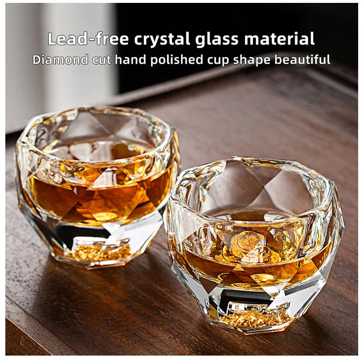 1PC 50ML Shot Glasses Diamond Faceted Double Bottom Crystal Glass Cup for Whiskey Espresso Tea Cup Bar Light Luxury Drinkware