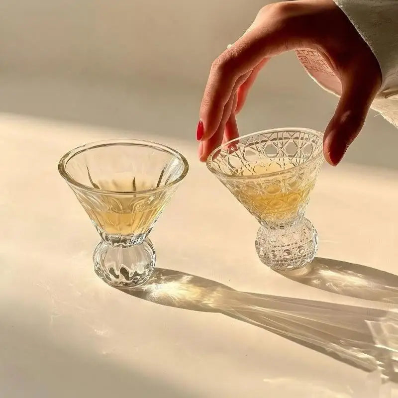 Retro Gem Pattern High Stem Glass Cup Nordic Pure Color Universal Drinkware For Ice Coffee Juice Bubble Water