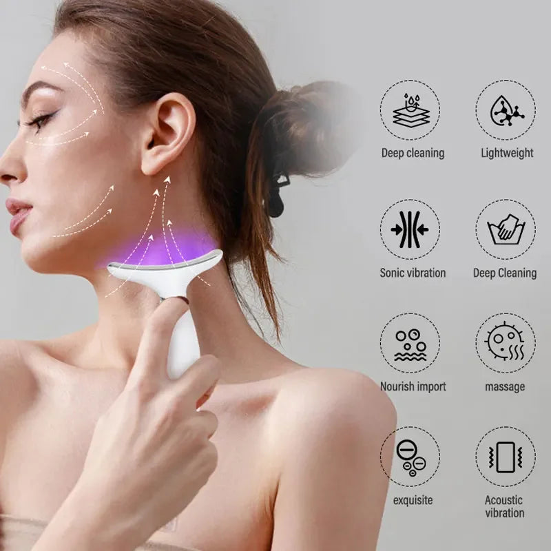 EMS micro current neck beauty instrument, 7-color facial massager, through vibration to enhance facial neck care