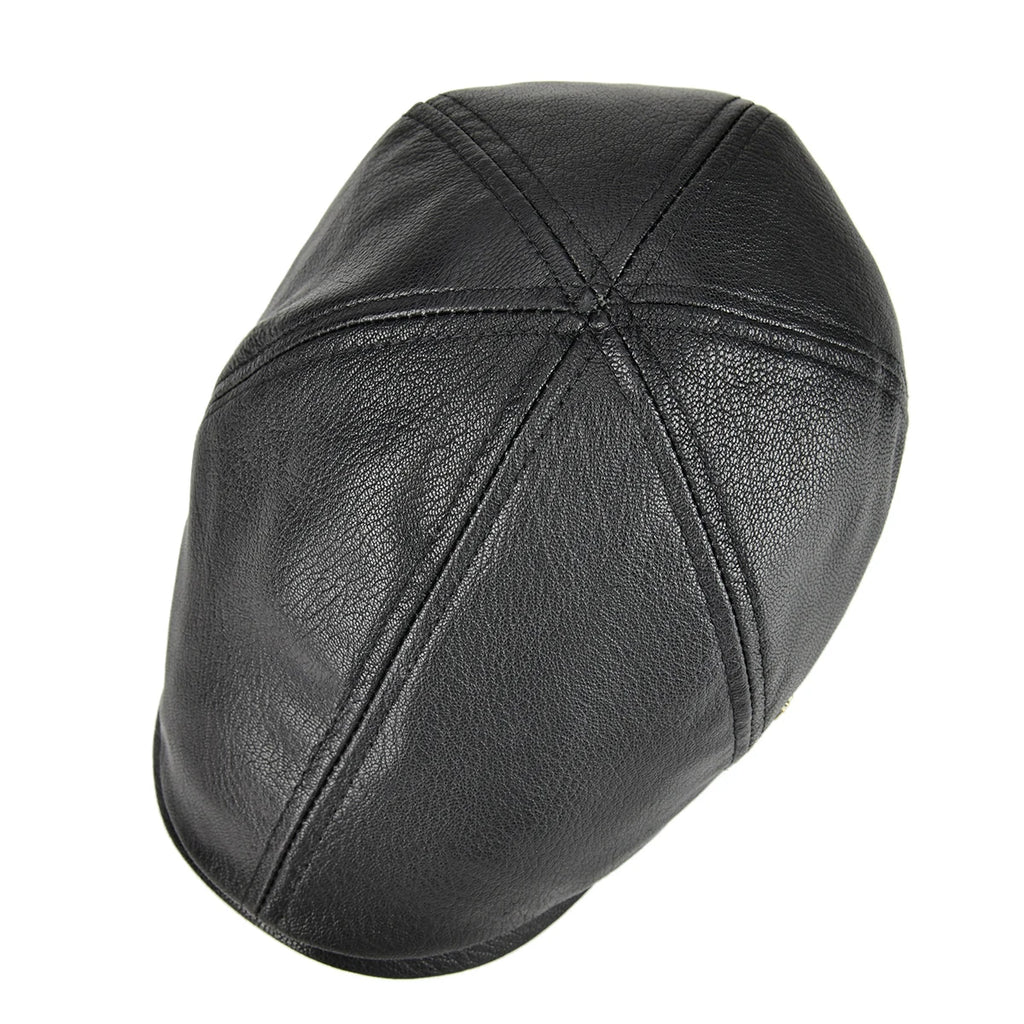 VOBOOM Leather Flat Cap Men Fall Winter Cabbies Hat Brown Black Ivy Caps Soft Smooth Textured Golf Hats 154