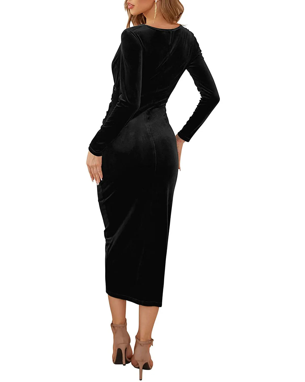 Sexy Woman Solid Color Long Sleeved Party Club Vestidos Autumn Fashion Women's V-neck Bag Hip Irregular Medium Long Dresses