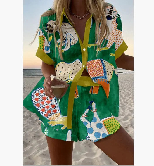 2025 New Summer Vacation Shorts Set 3D Printed Seaside Tropical Casual Lapel Shirt Blouse Top Shorts 2-Piece Suits Beach Holiday