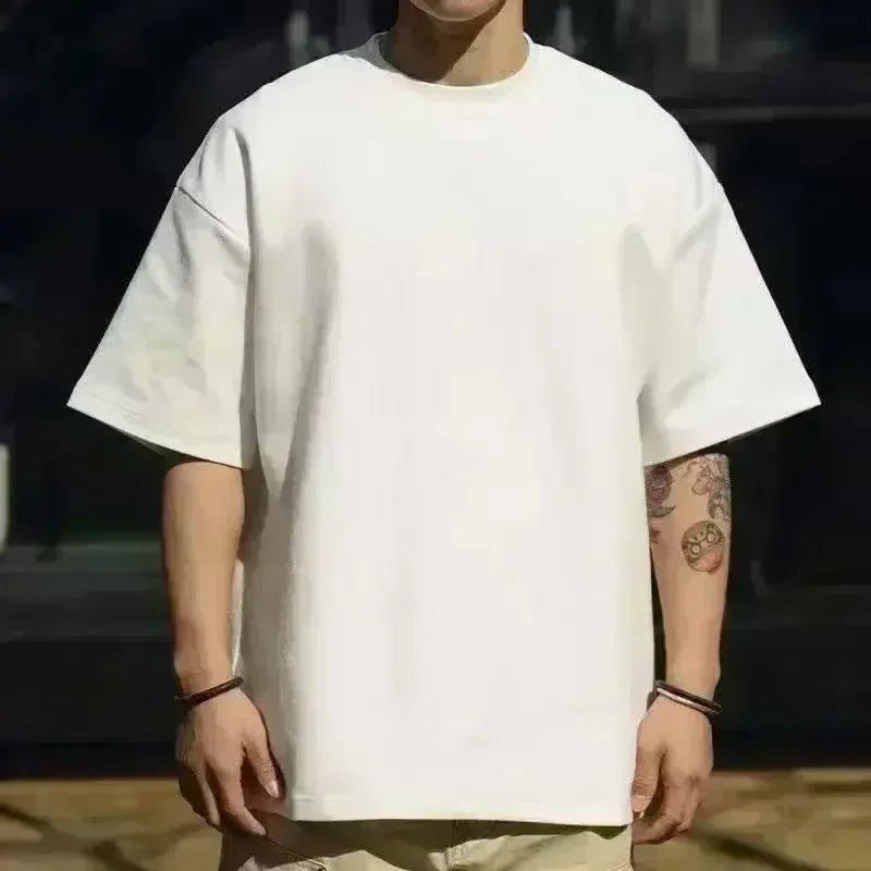 Men's pure cotton short-sleeve crew neck casual T-shirt with fun summer vacation print design, streetwear style