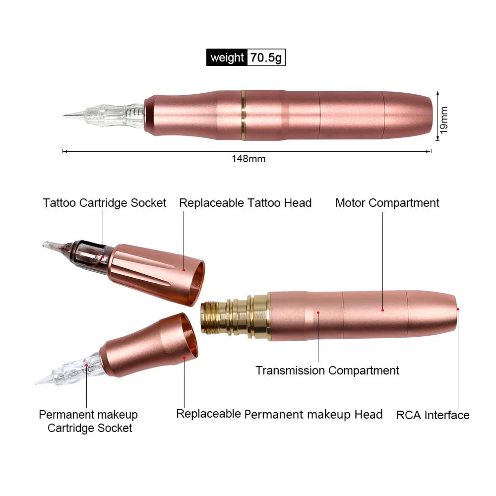 BIOMASER Newest Permanent Makeup Tattoo Machine 2 Head Rose Gold Microblading Pen Equipment 3D Microblading Tattoo Gun Set