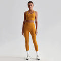 Naked Feel Yoga Set Women Fitness Sportswear 2 Piece Strappy Sports Bra High Waist Gym Leggings Workout Outfit Active Wear