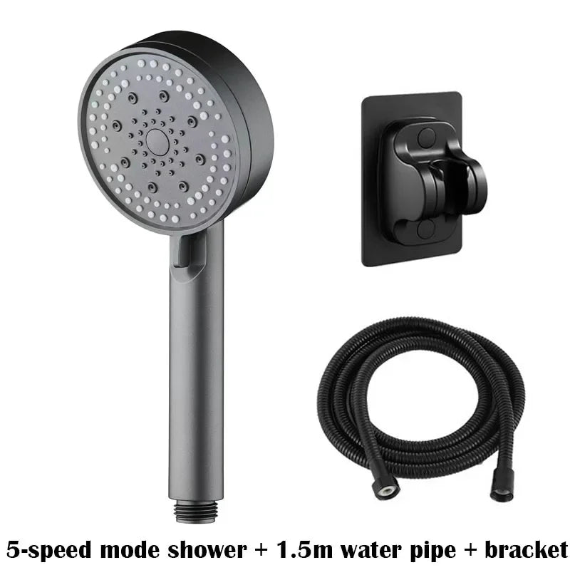 5 Modes Shower Head Set with Water Pipe Bracket Adjustable High Pressure Water Saving Shower Head Water Massage Shower Head
