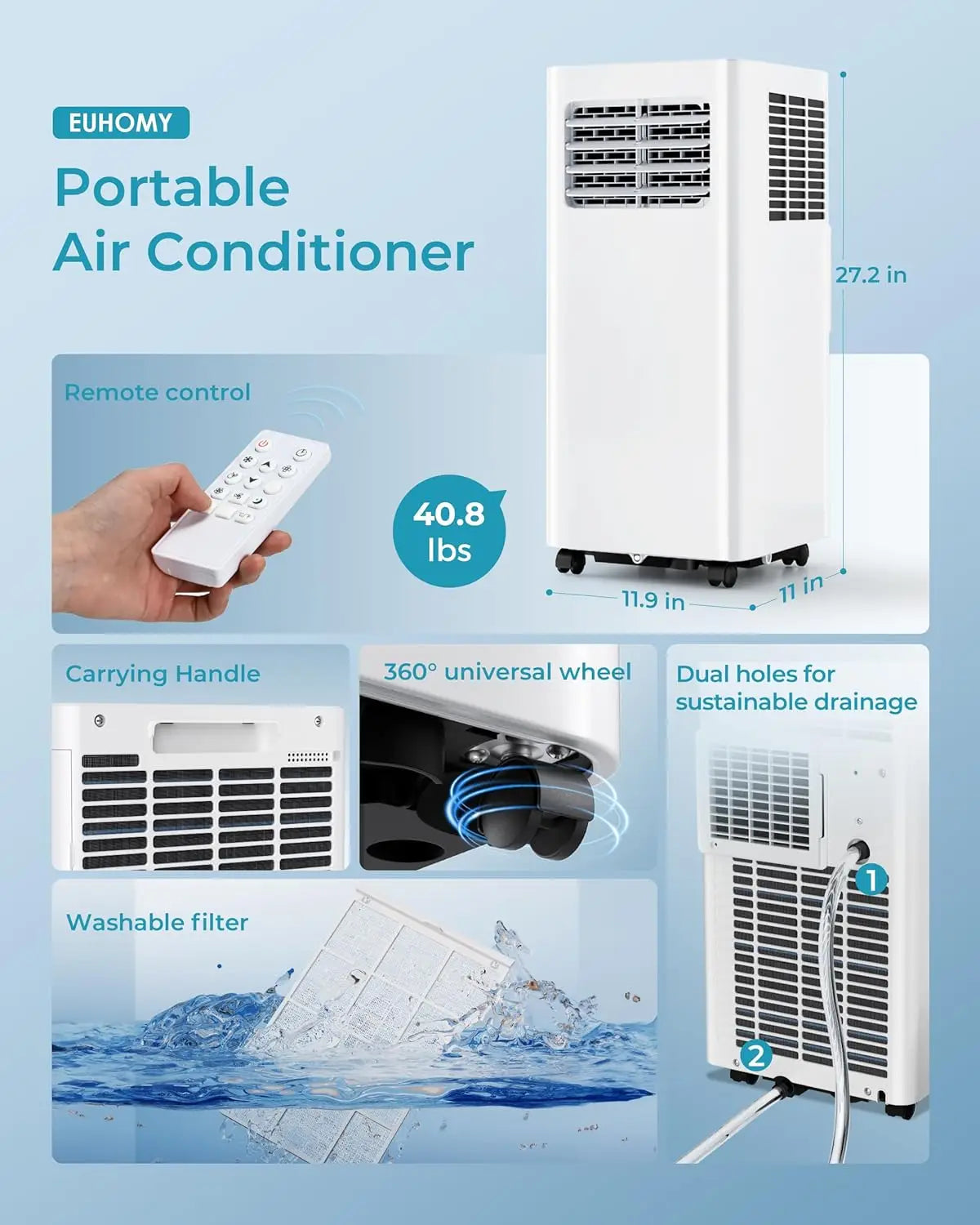 Portable Air Conditioners 8000 Btu 3 in 1 Portable Cooling AC with Dehumidifier Floor Air Conditioner for Home