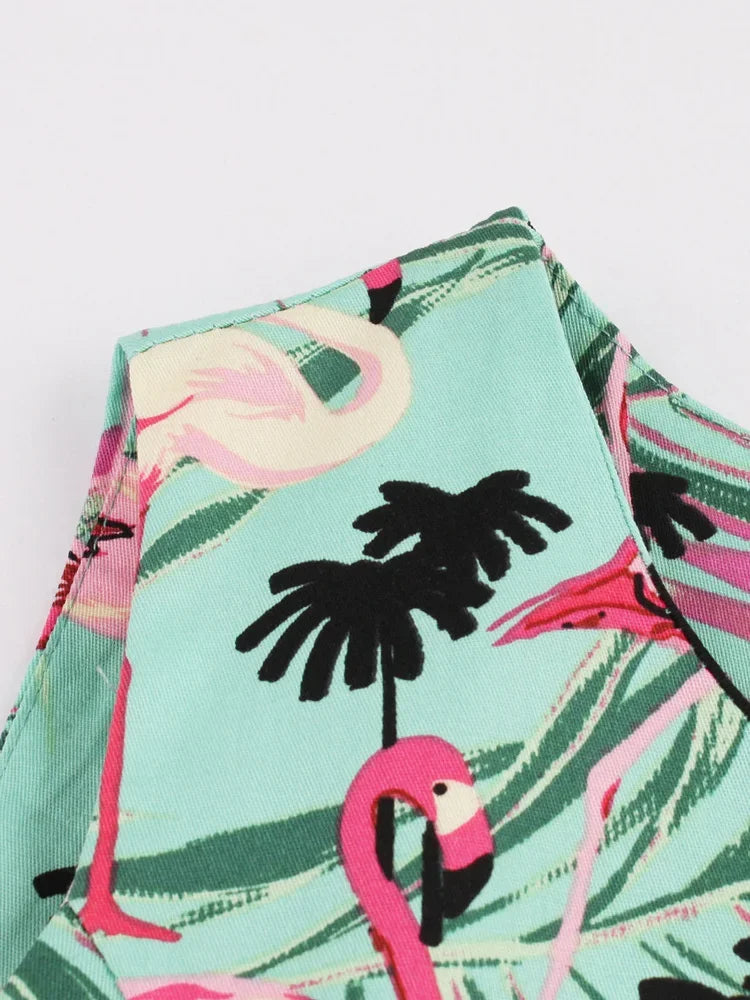 Flamingo Print High Waist Pinup Retro Dress S to 4XL 95% Cotton Women O-Neck Sleeveless Summer 50s Vintage Dresses women dress