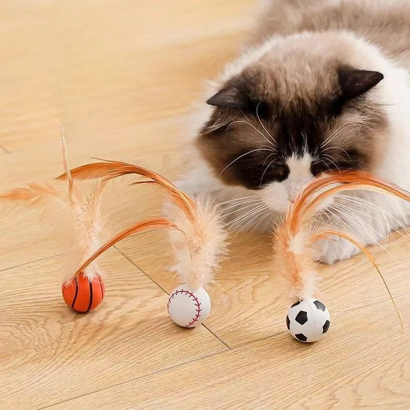3pcs Cat Interactive Toys Caterpillar Elastic Ball with Feater Cat Toy Ball Pet Puzzle Teasing Cat Interactive Toy Supplies