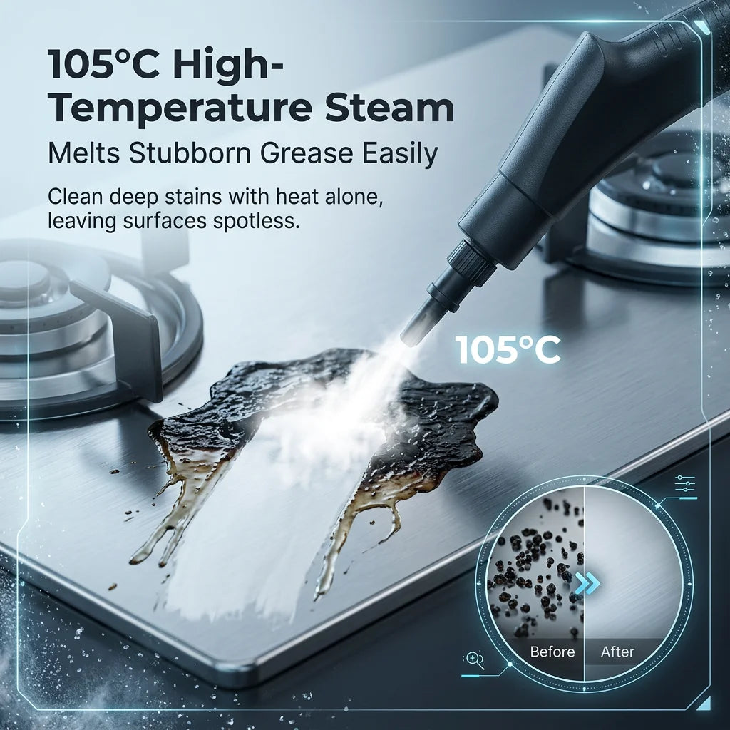 Home Steam Cleaning Machine 2500W Power 3BAR High Pressure 15s Quick Steam Generation 6‑Gear Steam Adjustment 1200CC Transparent Water Tank for Kitchen Bathroom Glass Tile Car Interior Complete Accessory Kit