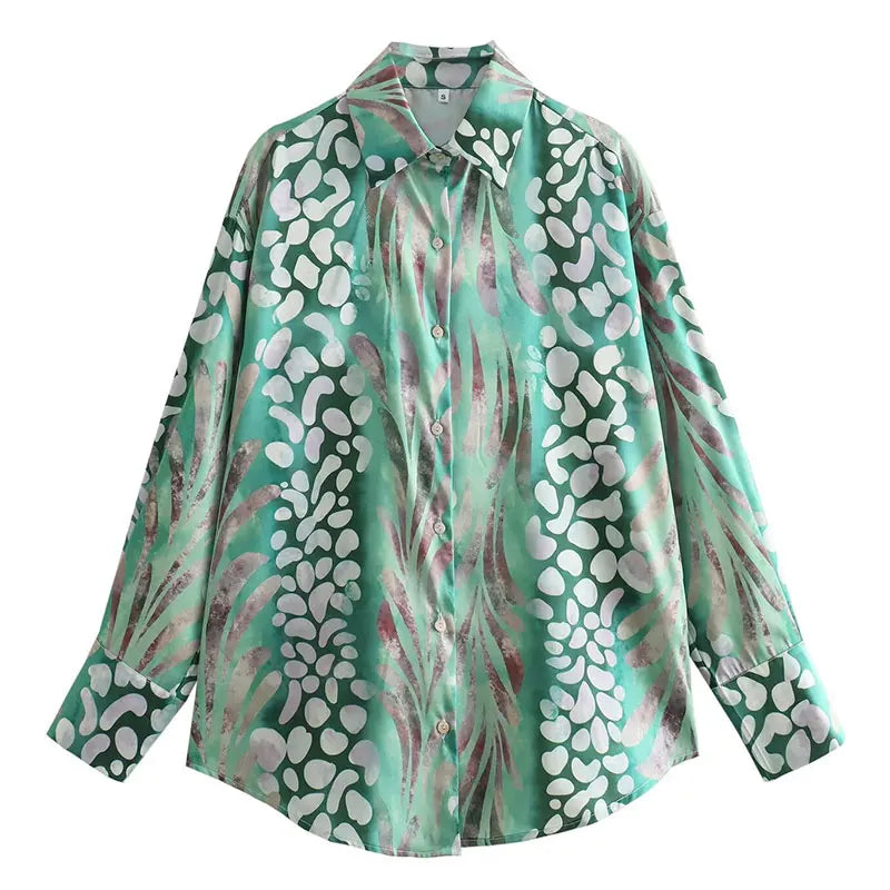 HH 2025 Spring Women Fashion 2 Piec Suits Satin Lapel Loose Woman Shirt Top + Vintage Folds Holiday Style Female Skirt