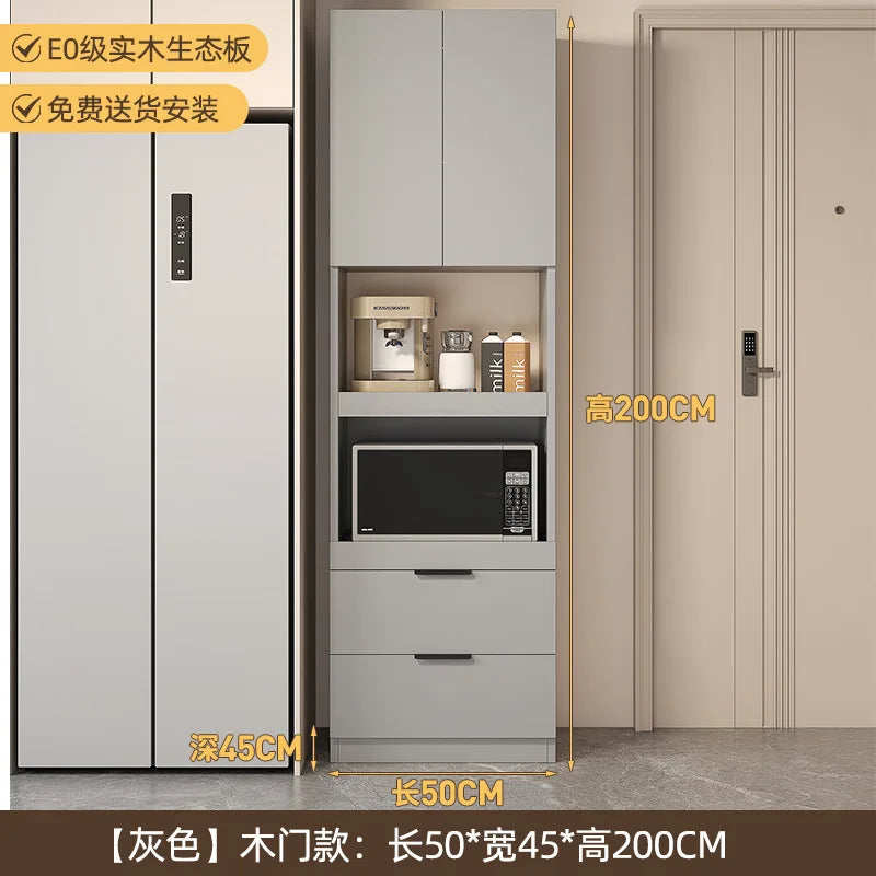Solid wood dining side cabinet High cabinet integrated against the wall Cream style Simple modern storage Narrow cabinet