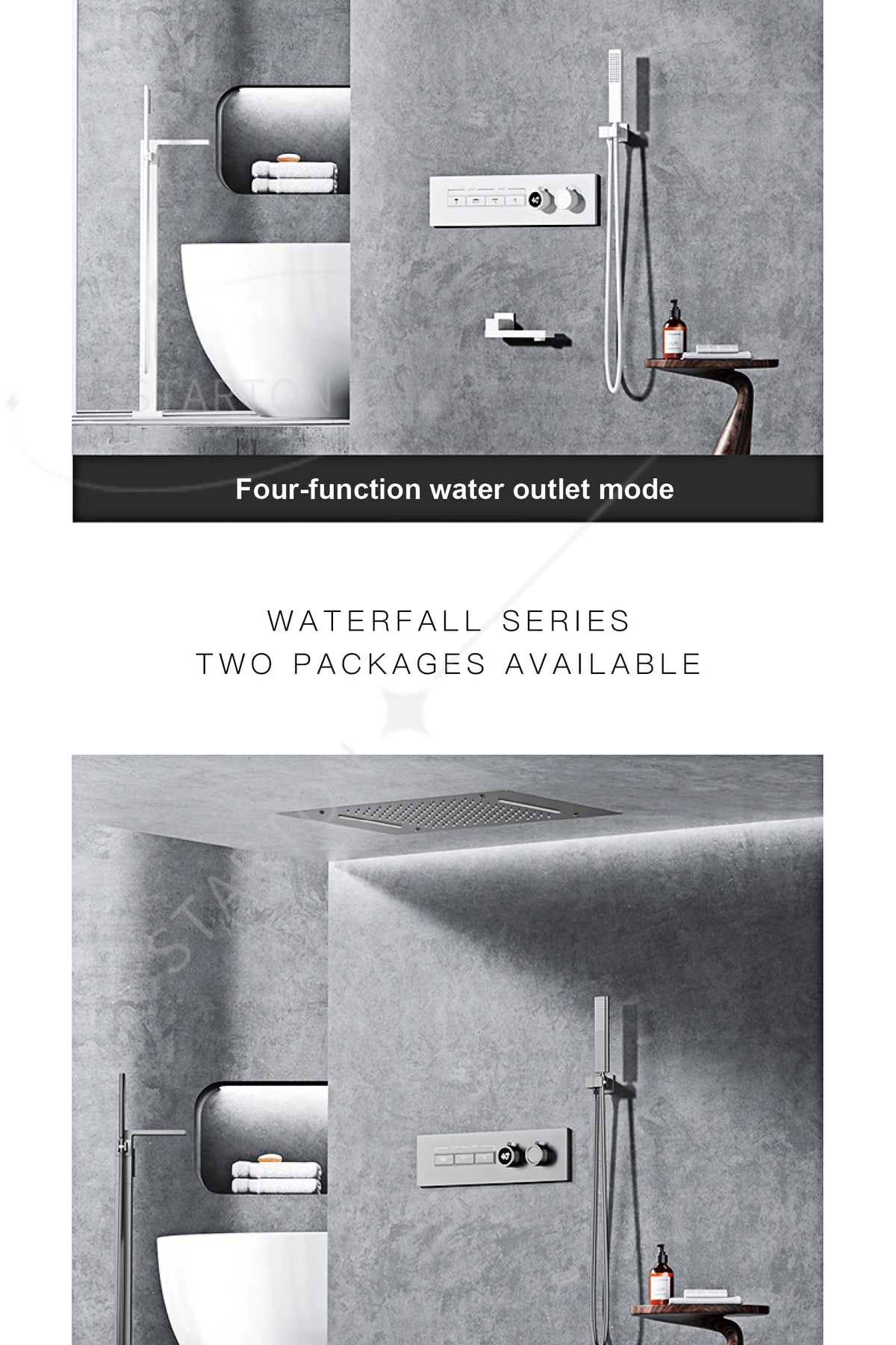 Luxury Black Brass Shower System, Wall Mounted Led Digital Display, Cold Hot Dual Control, Four Function Ceiling Shower Tap