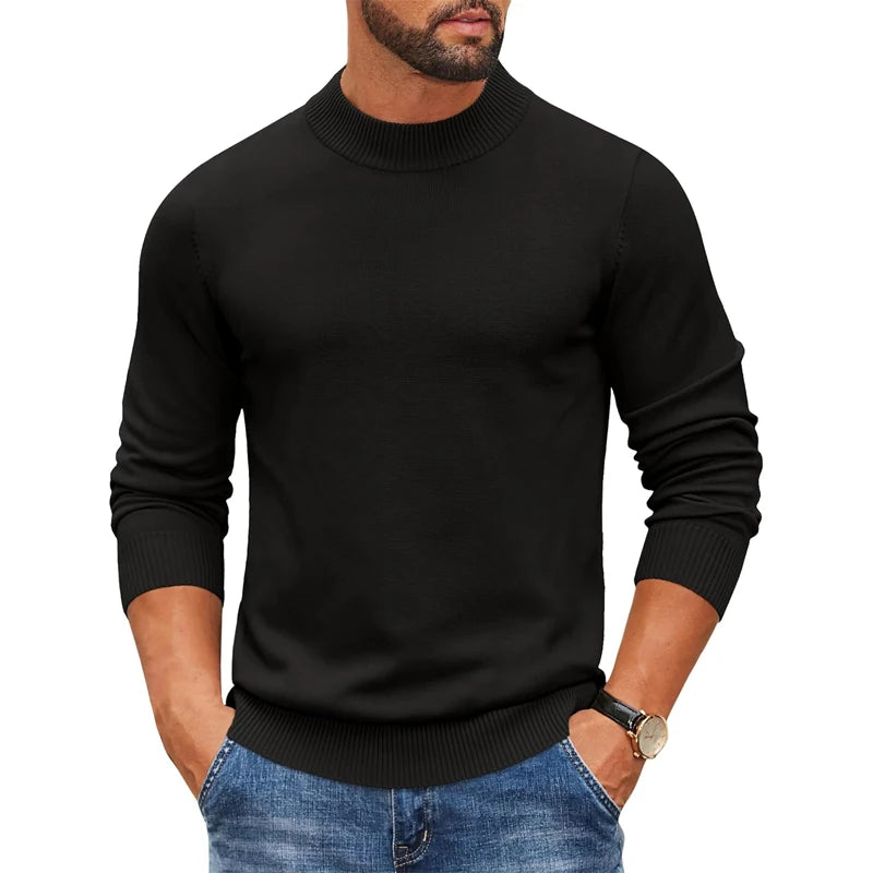 Men's Mock Turtleneck Ribbed Knit Pullover Sweater Casual Heavyweight Slim Fit Dress Sweater Warm Jumper Thermal Streetwear