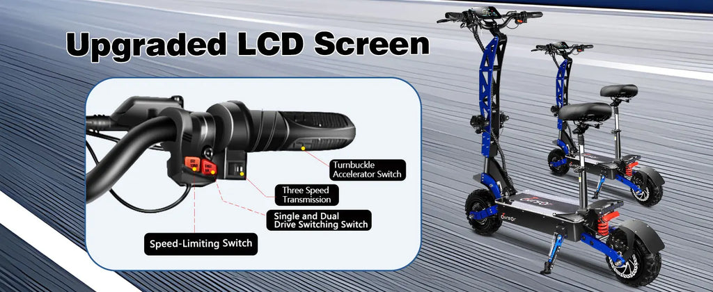 E8P 6000W Dual Motor 60V 40AH Electric Scooter 11 inch Off-Road Tyres with Seat Max Speed 85-90km/hLCD Display Foldable Escooter