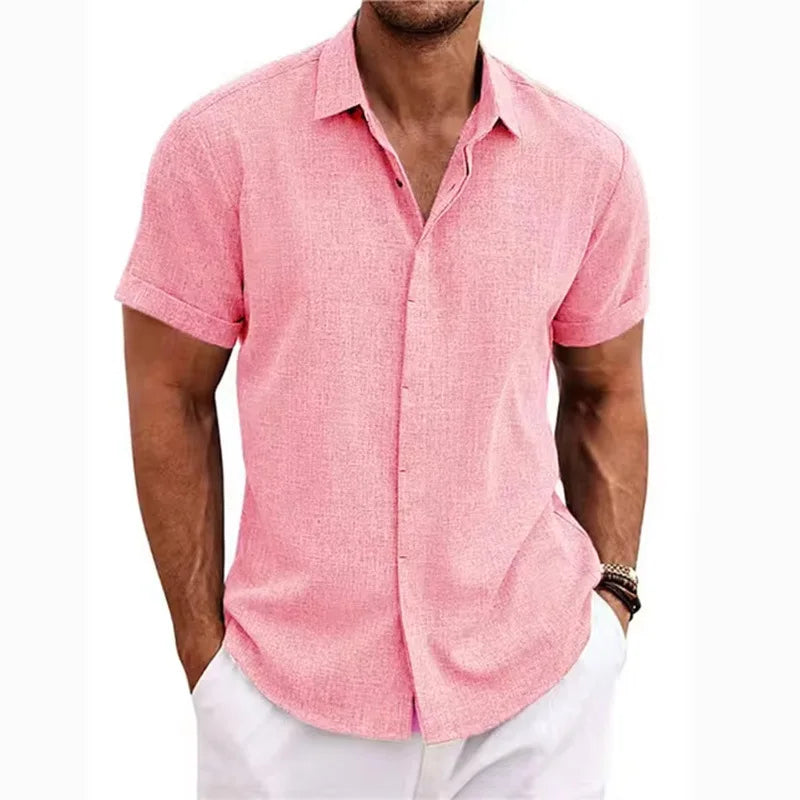 Men's Cotton Linen Short Sleeved Shirt Summer Casual Camisas Harajuku Blusas Mens Shirts Fashion Tops Men Clothing Streetwear
