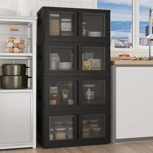 150 QT Stackable Storage Bins With Lids, Collapsible Plastic Storage Bins, and Storage Containers with Doors and