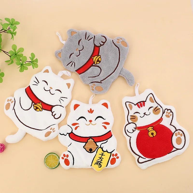 Cartoon Cat Hand Towels Cute Animal Absorbent Hanging Towel for Bathroom Kitchen Wiping Water Hand Towel Handkerchief Cloth