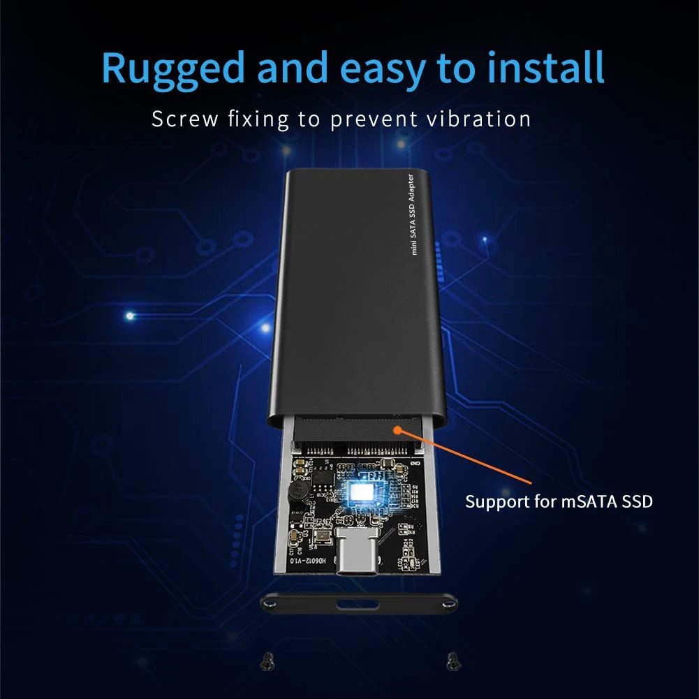 mSATA to USB 3.1 SSD Enclosure Adapter Case with USB Type C Interface for 30*50mm/30*25mm mSATA Internal Solid State Hard Drive