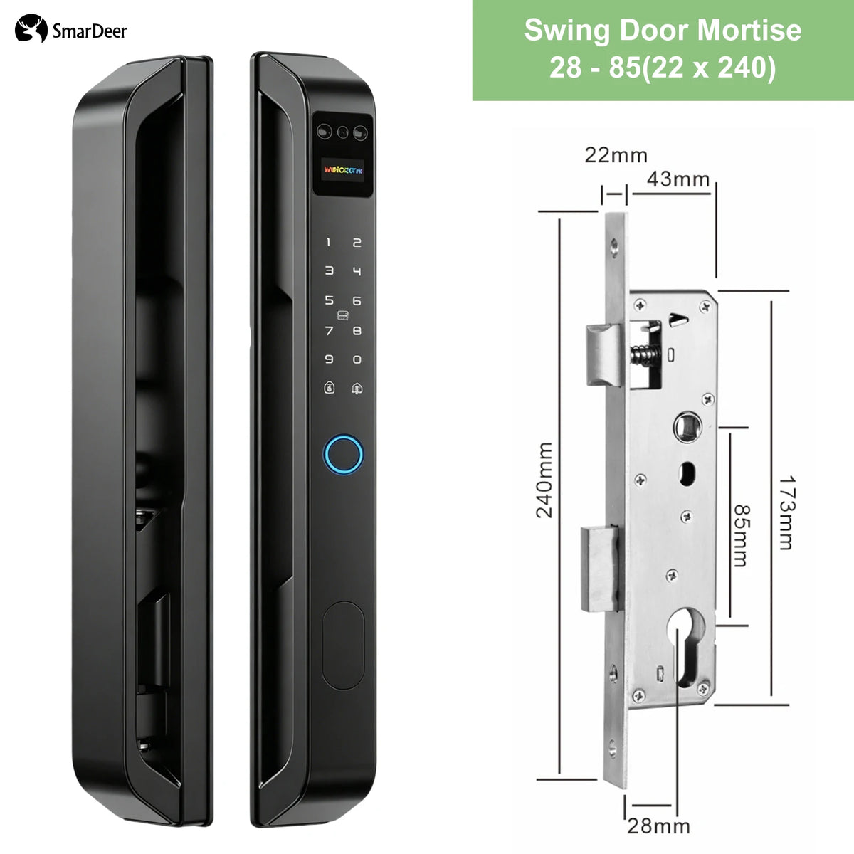 SmarDeer Narrow Frame Smart Door Lock IP65 Waterproof Electronic Lock Face ID Lock for Sliding Door Keyless Fingerprint Lock