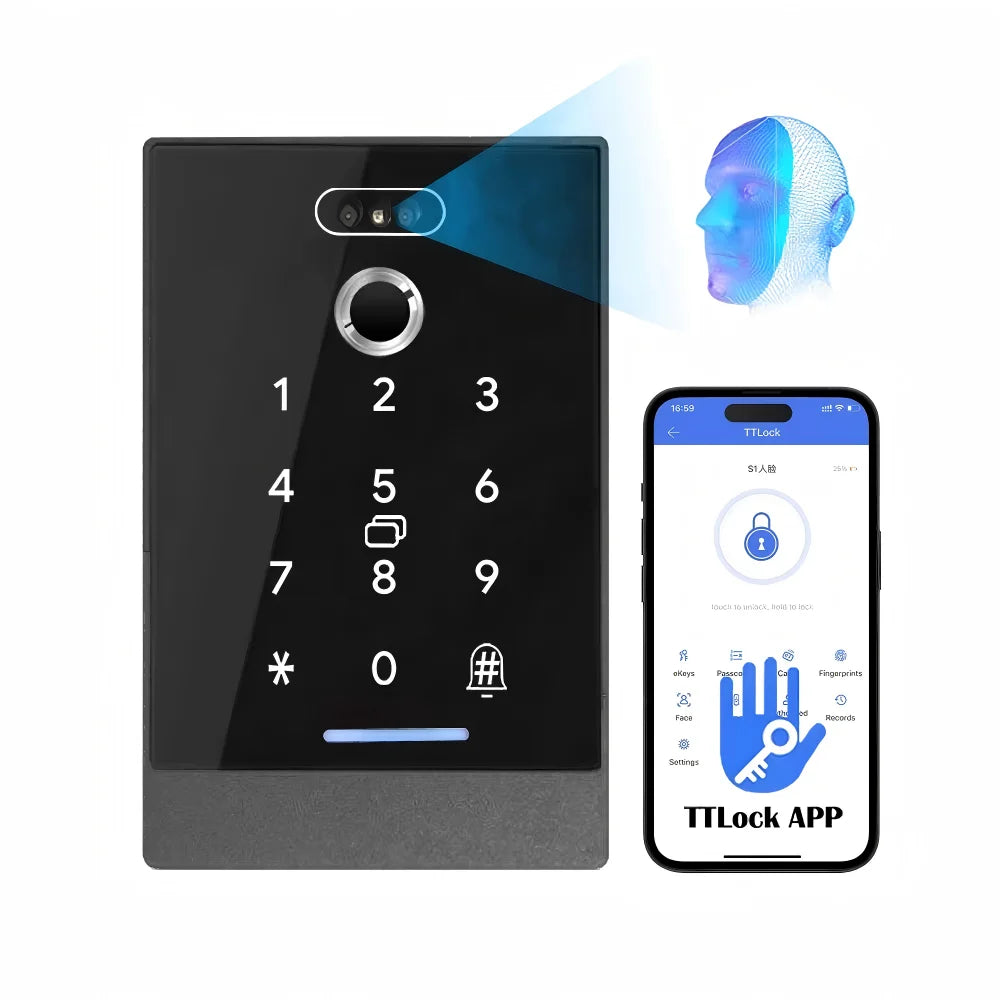 Facial Recognition Waterproof TTLock APP Fingerprint Access Control System Metal Frame Keyless Door Entry Smart RFID Card Reader