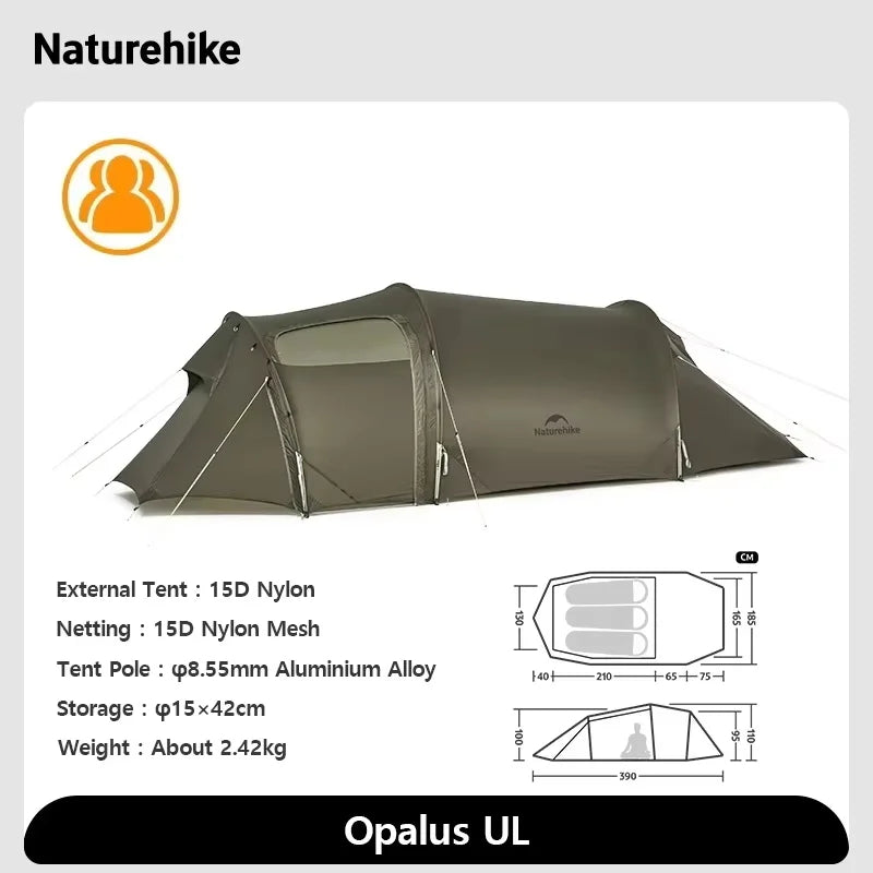 Naturehike Opalus 2 3 4 Tent 2 3 4 Person Hiking Tent 4 Season Tent Ultralight Family Travel Tent 20D Waterproof Camping Tent