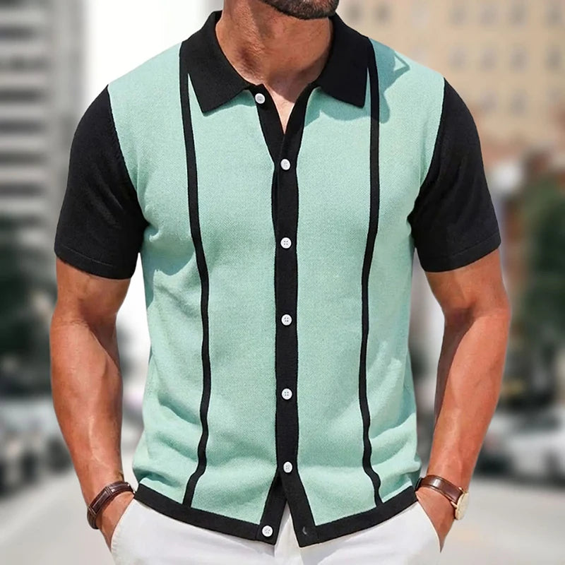 Summer Men Knitted Cardigan Polo Shirts Short Sleeve Striped Jacquarded Business Shirts American Retro Premium Quality Knitwear
