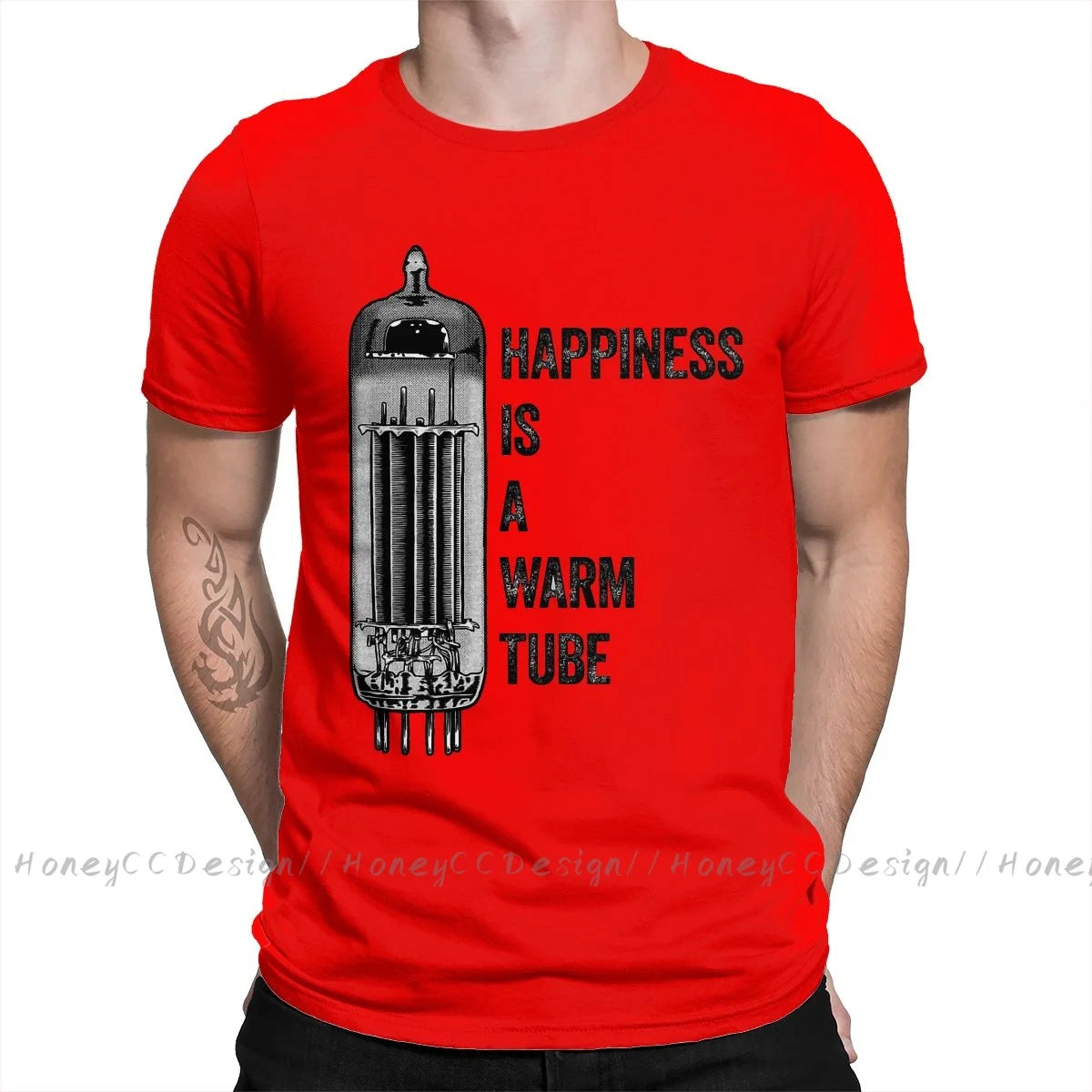 Vacuum Tube Happiness Is A Warm Tube, Vacuum Tube, Valve Print Cotton T-Shirt Camiseta Hombre For Men Fashion Streetwear Shirt