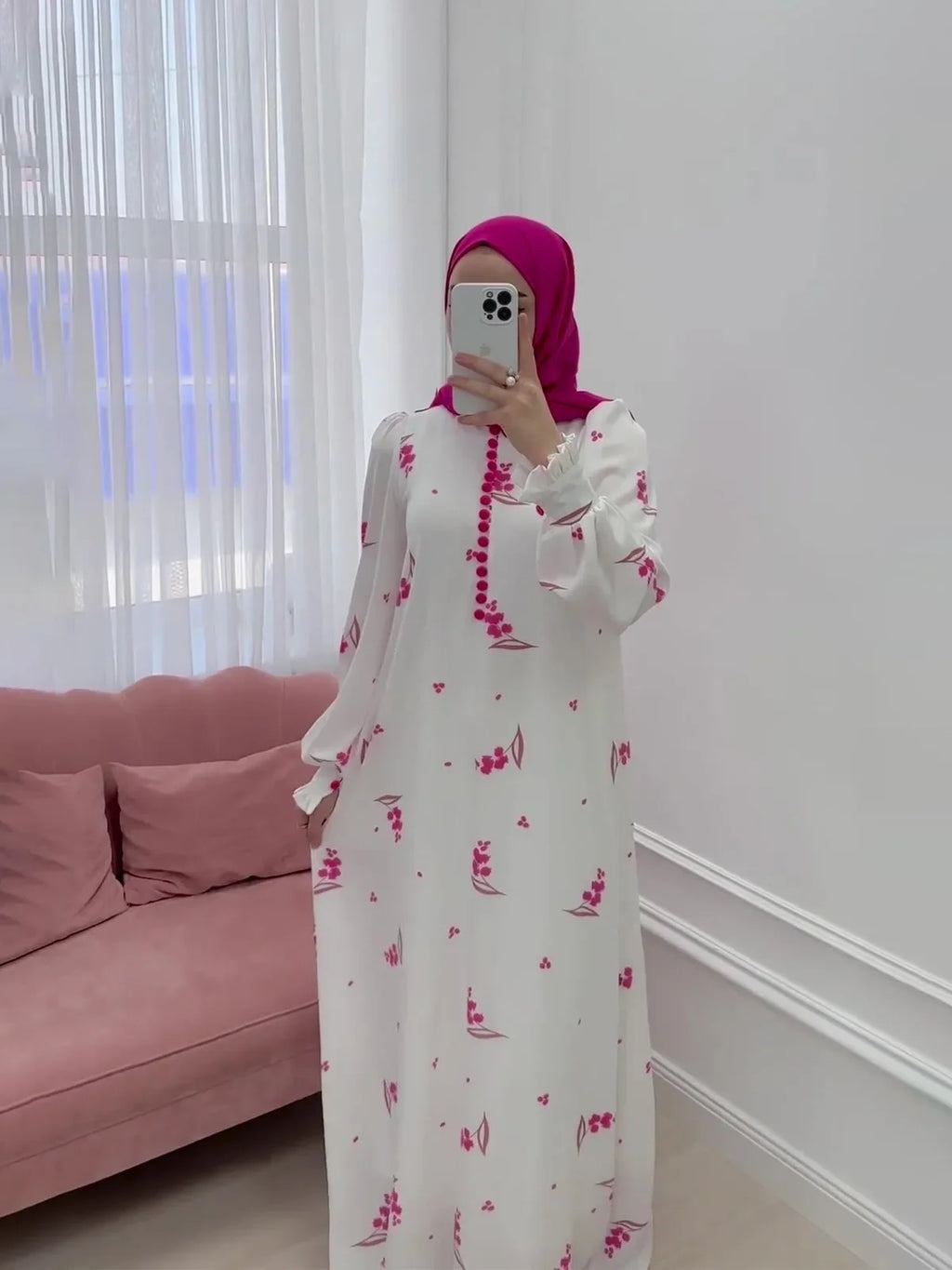 Eid Muslim Party Dress for Women Sweet Print Long Dresses Button Ramadan Morocco Vestidos Largos Dubai Turkey Robe Jalabiya 2024
