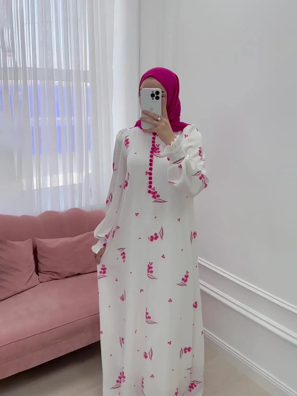 Eid Muslim Party Dress for Women Sweet Print Long Dresses Button Ramadan Morocco Vestidos Largos Dubai Turkey Robe Jalabiya 2024