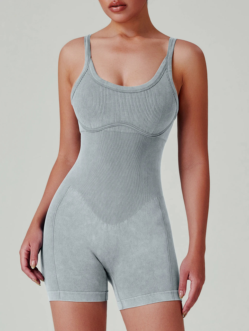 Women's Washed Yoga Bodysuit High Waisted Seamless 4-Way Stretch Workout Activewear Breathable Quick-Dry Lounge Jumpsuit