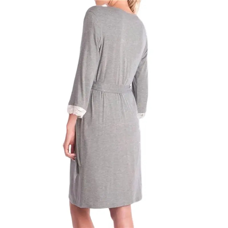 Women's Maternity Robe Pregnancy Breastfeeding Bathrobes Labor Delivery Nightgowns Dark Gray S
