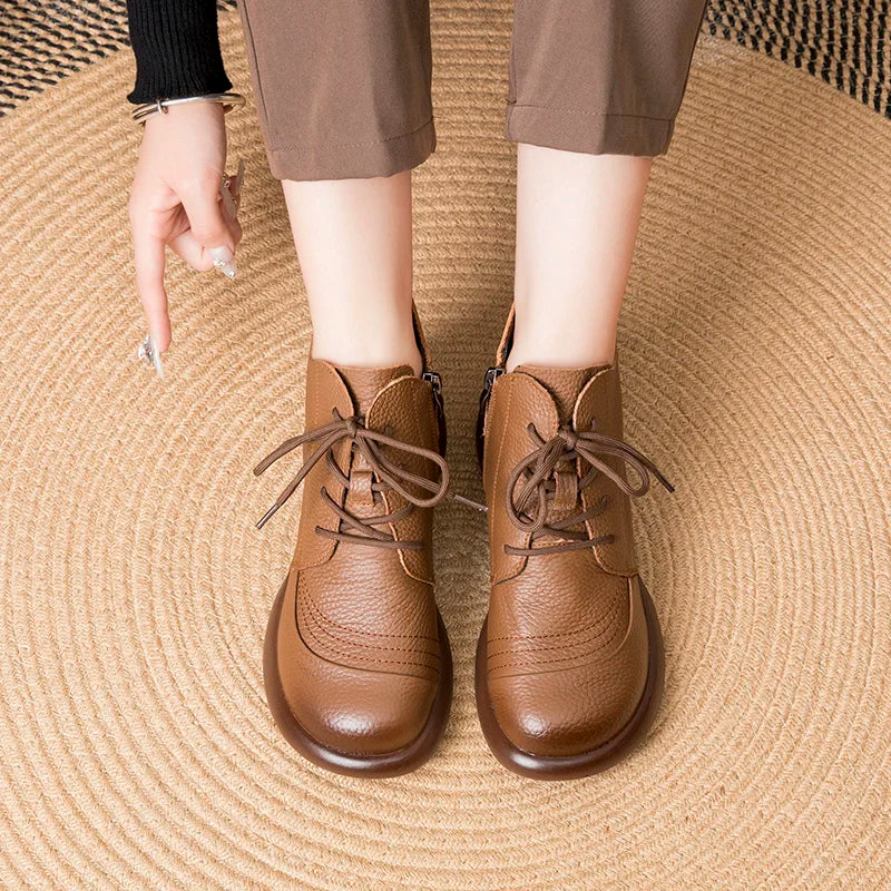 GKTINOO Women Autumn Boots Cowhide Ankle Boots 2025 Winter Retro Casual Genuine Leather Mother Boots Fur Keep Warm Low Heel 41