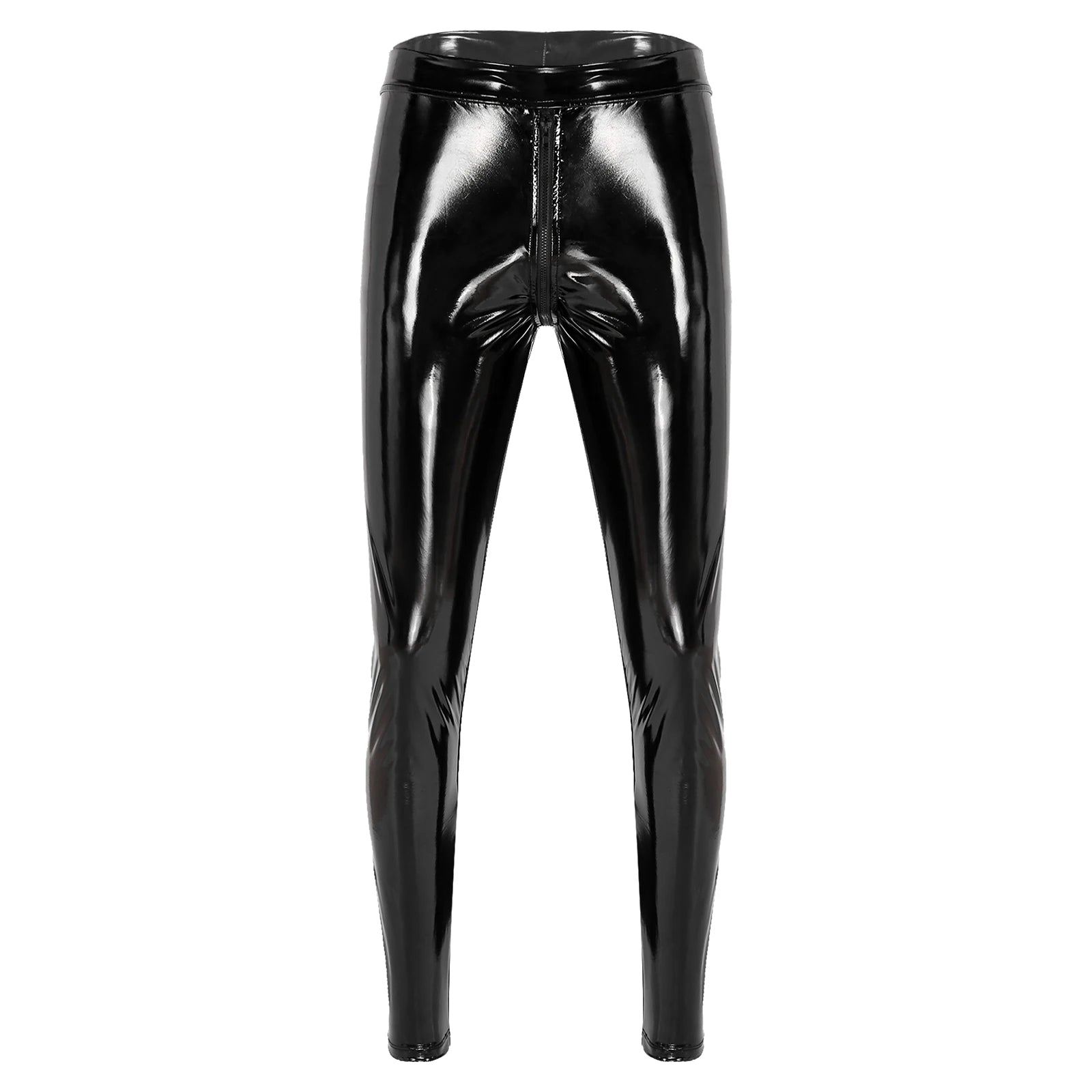 Men Latex Leather Pants Low Waist Faux Leather Shiny Pants Fashion Tight Trousers for Club Stage Show Rock Band Performance