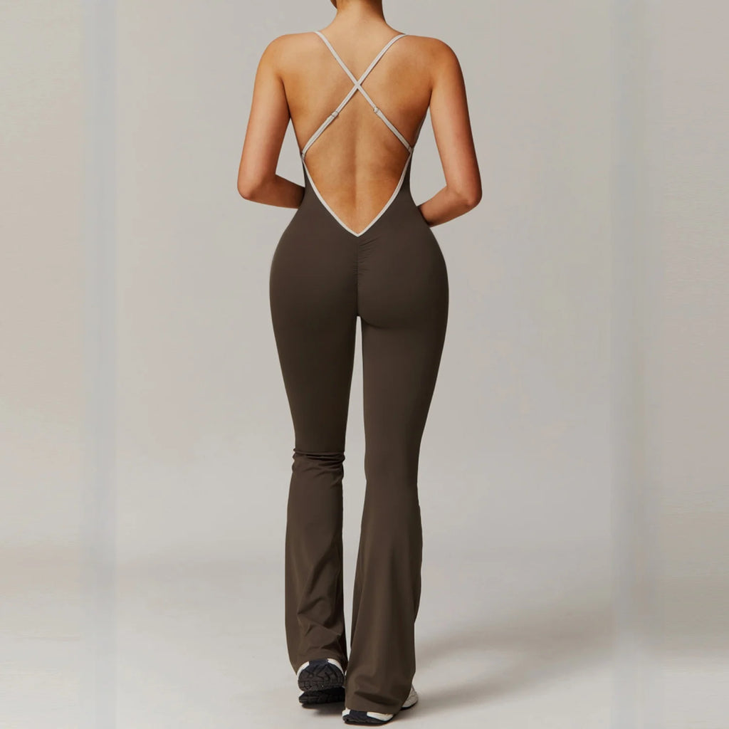 DLT3013 Back Adjustable Shoulder Strap Cross Slim Wide-Leg Yoga Dance Jumpsuit With Chest Pad Women Sports Fitness Jumpsuits